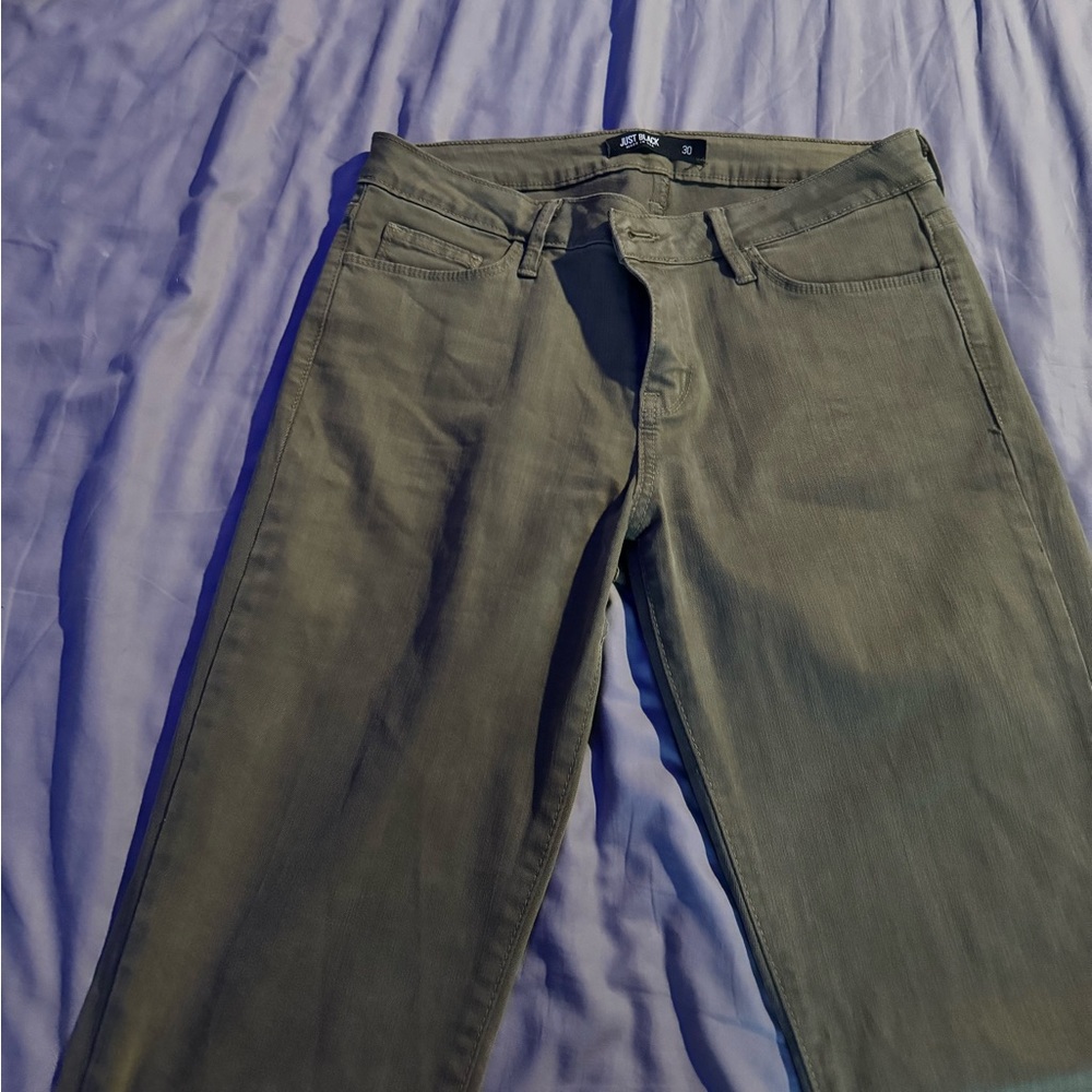Just Black Women Stretch Jeans Sz 30 Olive Green Long Length